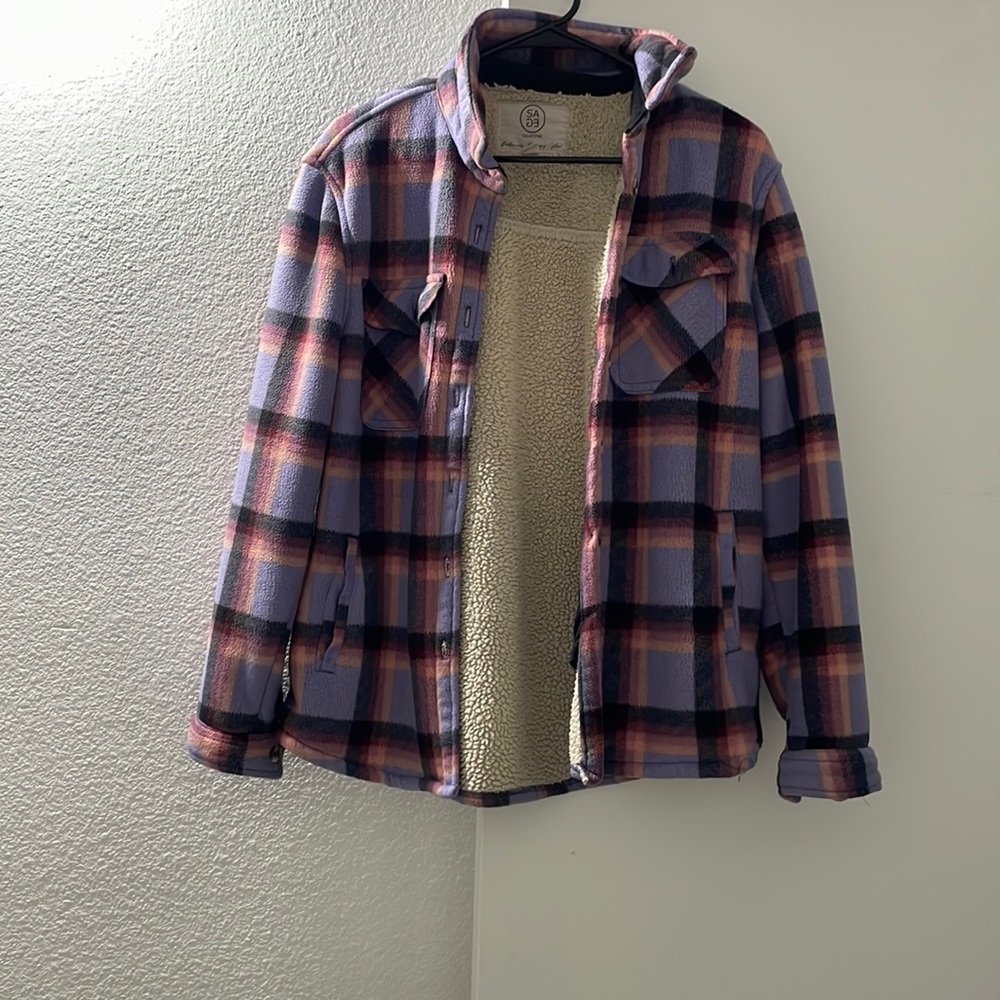 Sage Ladies plush shirt jacket purple - Medium